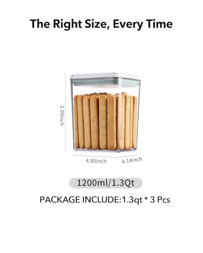 Airtight Food Storage with One-Touch Lid, (3 × 1.27 QT / 1.2 L) Stackable Durable PET for Sugar, Grains, Coffee Beans, and Baking Pantry Organization - color: 1.3QT*3