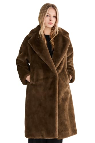 Orolay Women's Fuzzy Fleece Winter Jacket Faux Fur Lapel Coat Mid-Length Sherpa Teddy Coat - color: Coffee, size: X-Small