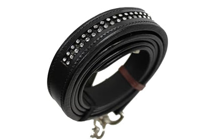 Derby Originals New and Improved Premium Crystal Bling Rhinestone Inlay Flat Leather Cattle Show Halter with Matching Chain Lead - color: Black, size: Large (950lbs-1500lbs)