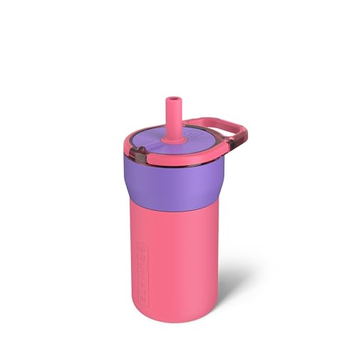 BrüMate Leap 12oz 100% Leakproof Kids Tumbler with Handle and Silicone Soft Straw | Drop Resistant Silicone Sleeve | For Kids 4+ | Insulated Stainless Steel | Cup Holder Friendly | 12oz (Aurora) - color: Aurora