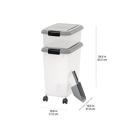 Amazon Basics 3-Piece Airtight Pet Food Storage Container Combo with Scoop, BPA Free, Removable Wheels, 33 QT + 12 QT - size: 45 QT (33 QT + 12 QT)