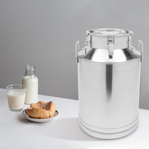 Milk Bucket 60L/15gal Stainless Steel Milk Transport Barrel with Lid, 15×24in Heavy Duty Milk Jugs with Three Buckles and Two Sturdy Handles for Oil, Milk, Coffee, Wine, Tea, Honey - size: 60L/15gal-15×24in