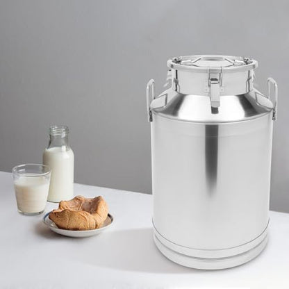 Milk Bucket 60L/15gal Stainless Steel Milk Transport Barrel with Lid, 15×24in Heavy Duty Milk Jugs with Three Buckles and Two Sturdy Handles for Oil, Milk, Coffee, Wine, Tea, Honey - size: 60L/15gal-15×24in