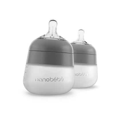 Nanobebe Flexy Silicone Baby Bottle, Anti-Colic, Natural Feel, Non-Collapsing Nipple, Non-Tip Stable Base, Easy to Clean 2-Pack, Gray, 5 oz - color: Grey, style: 5 Ounce 2-Pack