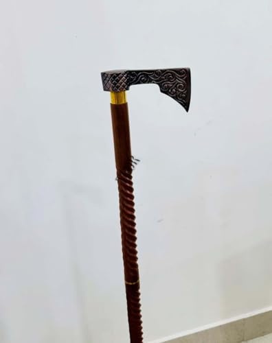 Handmade Solid Brass Head Handle Vintage Style Antique Wooden Walking Stick Cane Gift (3 Fold Wooden Walking Cane) - style: Axe walking handle stick