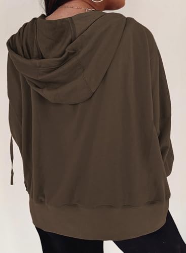 Eytino Women Plus Size Zip Up Hoodie Long Sleeve Oversized Sweatshirts - color: Brown, size: 2X