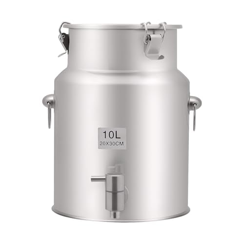 304 Stainless Steel Milk Can with Spigot, 2.64 Gallon, Sealed Lid, Liquid Storage for Milk, Wine and More