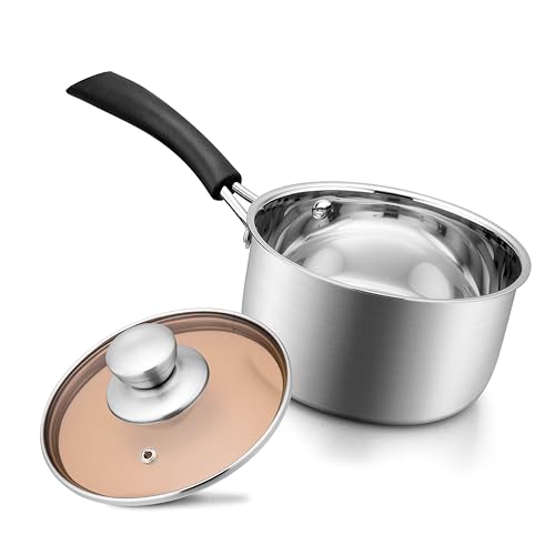 2QT Saucepan with Lid, Joyfair 18/10 Stainless Steel Small Sauce Pan Pot | Kitchen Cookware Milk Pot with Glass Lid for Cooking Stewing Boiling Spaghetti Soup, Heat-proof Handle, Dishwasher Safe - size: 2 Quarts