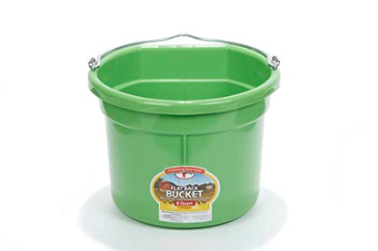 Little Giant® Flat Back Plastic Animal Feed Bucket | Animal Feed Bucket with Metal Handle | Horse Stall Feeding and Watering Supplies (Lime Green, 8 Quart) - color: Lime Green, size: 8 Quart