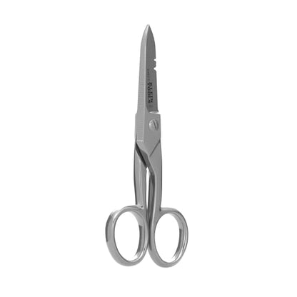 Klein Tools 2100-7 Electrician Scissors, Made in USA, Nickel-Plated Scissors with Stripping Notches, Made in USA, 5.25-Inch Snips for Datacom, Telecom, Electrical and Heavy-Duty Use - style: Nickel Plated
