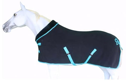 Challenger Horse Soft Fleece Cooler Contoured Exercise Blanket Liner Sheet Wicks 43MI01TR - color: Black Turquoise Trim, size: 76 inches