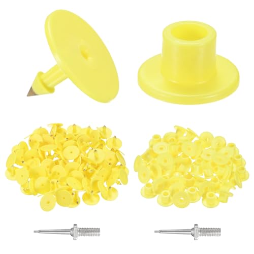 M METERXITY 50-Pack Cattle Ear Tags, Plastic Round Blank Livestock Tags with 2 Ear Label Needles for Cows/Sheep/Cattle/Pig, Farm Animal Identification Markers [Yellow] - color: Yellow