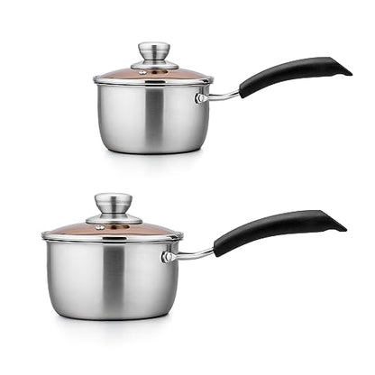 TeamFar 1qt & 2qt Saucepan with Lid, Stainless Steel Small Cooking Pot | Milk Sauce Pan with Long Handle for Home Kitchen, Non-Toxic & Heavy-Duty, Multi-use & Dishwasher Safe - size: 1QT+2QT