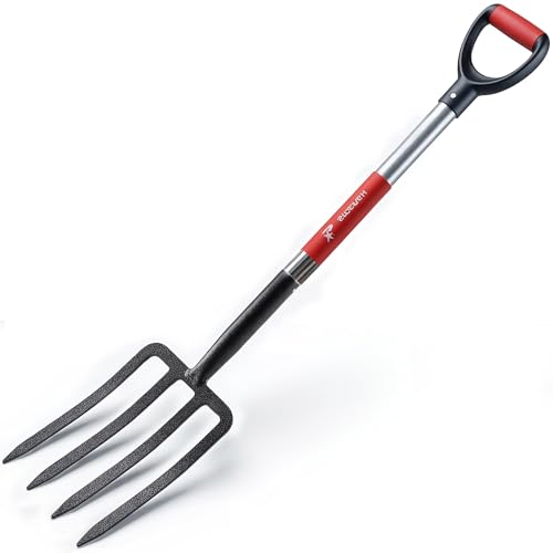 Digging Spading Fork Forged Steel with D Grip Handle 41” Premium 4-Tine Spading Digging Fork Sturdy Metal D-Grip Multi-Purpose Virtually Unbreakable Gardening Tool