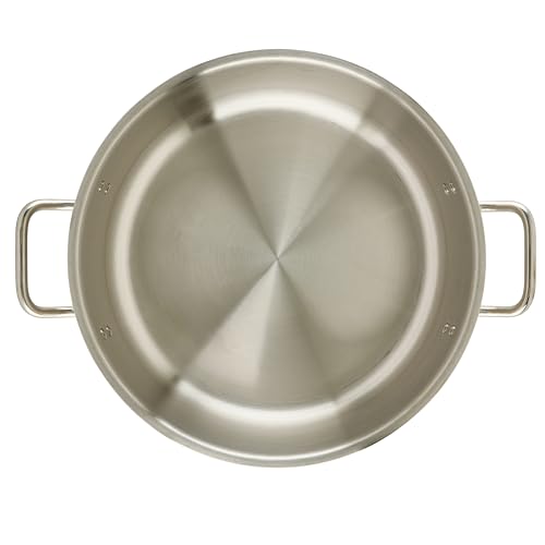 Winco 15 qt Stainless Steel Brazier Pan with Lid | Flat bottom, Wide base, Riveted handles, Induction safe, Great for Braising, Simmering, Batch Cooking and Restaurant Kitchens - size: 15 Quarts