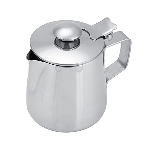 Milk Frothing Pitcher, Stainless Steel Milk Frother Cup with Lid Small Creamer Pitcher Latte Coffee Art Barista Milk Jug Cup Espresso Accessories (350ml)