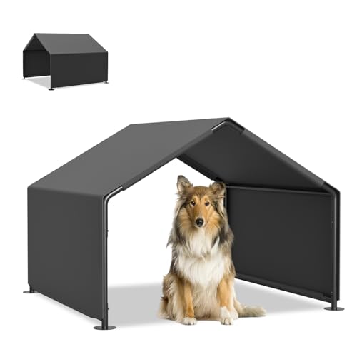 Dog Shade Shelter Outdoor, 4'x4'x3' Extra Large Dog Tent Outdoor, Dog Shade for Outside with Waterproof Roof, Grey Sun Rain Cover for Pet Cat Goat Pig Small Animals and Livestock - color: Gray, size: 4'x4'x3'