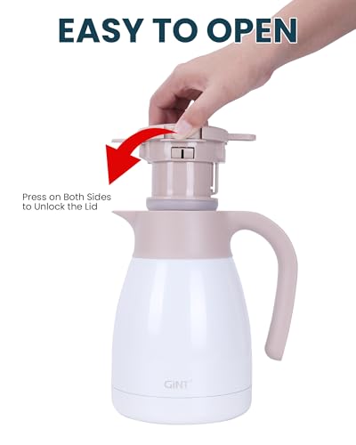 GiNT 1L / 34Oz Thermal Coffee Carafe, Insulated Stainless Steel Coffee Carafes for Keeping Hot/Double Walled Vacuum Thermal Carafe (White) - color: White, size: 34 Ounces