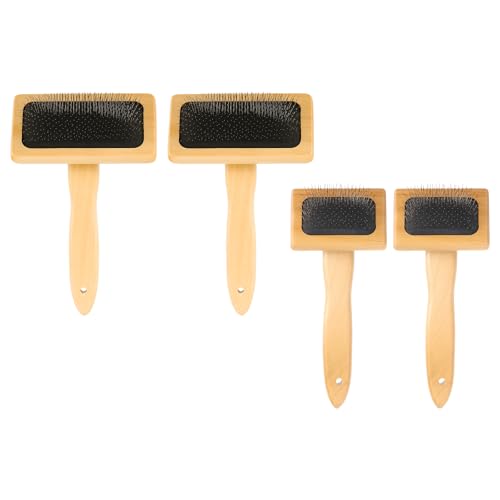 MECCANIXITY 4 Pcs Wool Carder, Hand Carding Brush 2 Medium and 2 Small Wooden Pet Grooming Tool for Needle Felting Pet Grooming Weaving Craft Supplies, Black, Wood Color - color: Black, style: 2 Medium and 2 Small