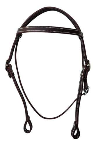 Double Stitched Latigo Leather Browband Western Horse Headstall - color: Brown