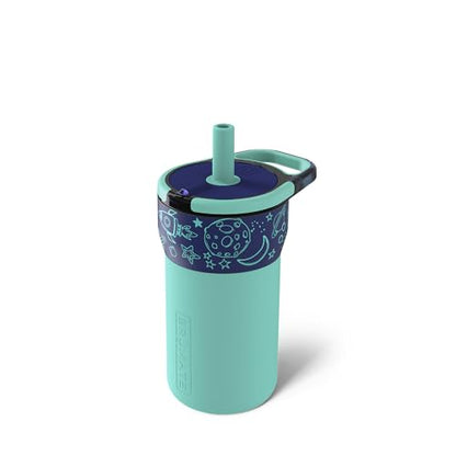 BrüMate Leap 12oz 100% Leakproof Kids Tumbler with Handle and Silicone Soft Straw | Drop Resistant Silicone Sleeve | For Kids 4+ | Insulated Stainless Steel | Cup Holder Friendly | 12oz (Outer Space) - color: Outer Space