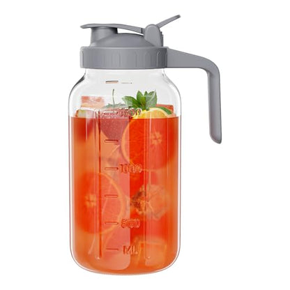 JunVpic Glass Pitcher with lid, 64 oz Wide Mouth Mason Jar - color: Gray, size: 64 Ounces