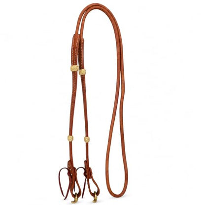 CHALLENGER Horse Western Leather Rolled Tie End Barrel Reins Brass Rawhide 66RT13