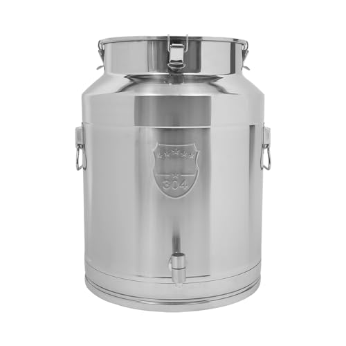 DYNAMI 16.9Gal 304 Stainless Steel Milk Bucket with Faucet,Thickened Stainless Steel Milk Can w/Sealing Lid, Large Liquid Container Storage,for Milk,Wine, Oil Storage Transport (64L/16.9gal,w/Faucet) - size: 16.9gal
