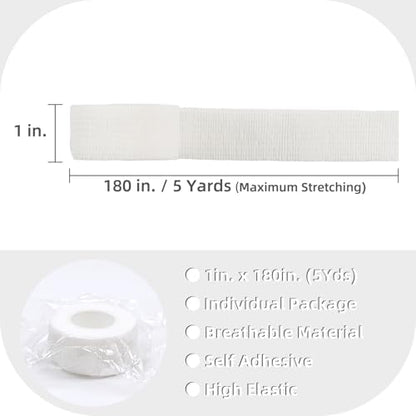 IndigoCase 24 Pack Self Adhesive Bandage Wrap 1 Inch x 5 yd Elastic Tape - color: White, size: 1 Inch - 24 Pack