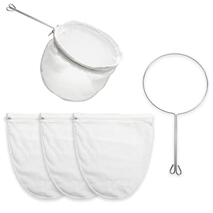 Ultra Fine Mesh Strainer Bag Reusable Food Grade Filter Zipper Bags with Stainless Steel Handle for Filter Coffee Tea Milk Juice Oil