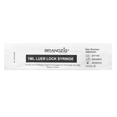BRANDZIG 1mL Luer Lock Syringe (No Needle) – Sterile, Individually Wrapped – 100 Pack (100 Count) – for Professional & Personal Use