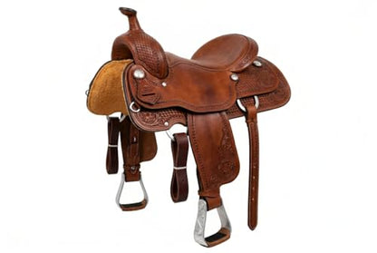 CHALLENGER Horse Saddle Stirrups Western Saddle Engraved Aluminum Angled Slanted Bell 51188