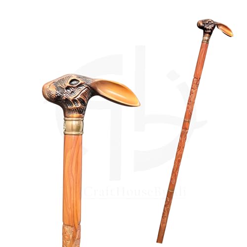 36" Rabbit Copper Finish Brass Handle Foldable Wooden Walking Stick Cane – Ideal Vintage Gift for Men and Women, Stylish and Functional