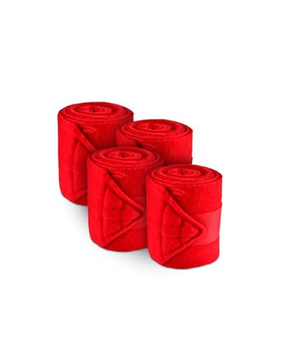 Fleece Polo Leg Wraps for Horses - Premium Thickness and Quality Including Storage Bag - color: Red
