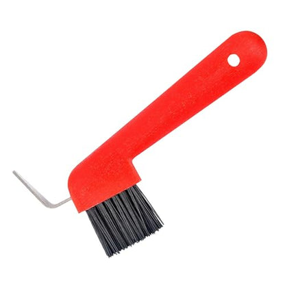 Jeffers 2 in 1 Horse Hoof Pick & Brush Combination Tool, 4" handle - Red - color: Red
