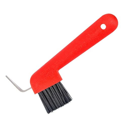 Jeffers 2 in 1 Horse Hoof Pick & Brush Combination Tool, 4" handle - Red - color: Red