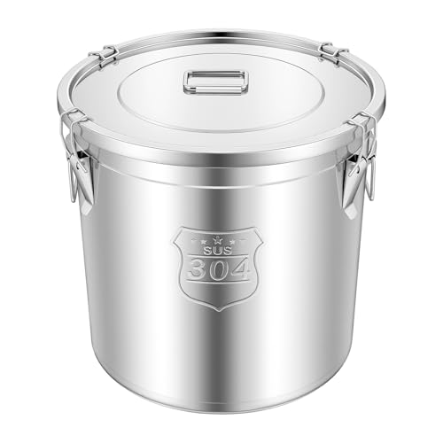 12.7Gal Stainless Steel Canister with Airtight Lid 58-73Lbs Flour Storage Containers for Kitchen Metal Rice Bucket Coffee Canister Dog Food Container Milk Can w/Handles&Sealing Buckles (48L) - color: 48L