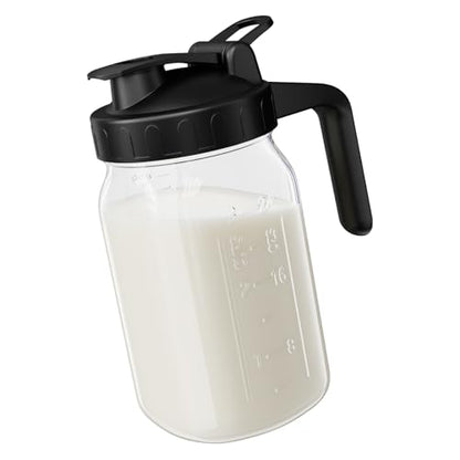 JunVpic Breast Milk Pitcher, 32 oz Wide Mouth Glass Mason Jar with Lid - color: Black, size: 32 Ounces