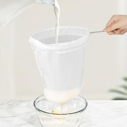 Large Ultra Fine Mesh Strainer Bags, Reusable with Stainless Steel Handle - color: Large