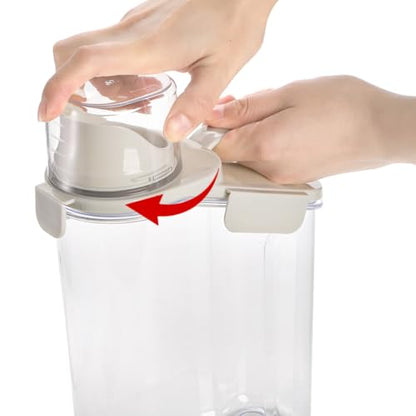 DEAYOU 2 Pack Bird Seed Storage Container, 3 Qt/2.8 L Airtight Cereal Storage Bin with Pour Spout and Measuring Cup, BPA Free Plastic Water Pitcher with Handle for Rice, Grain, Flour, Pet Food