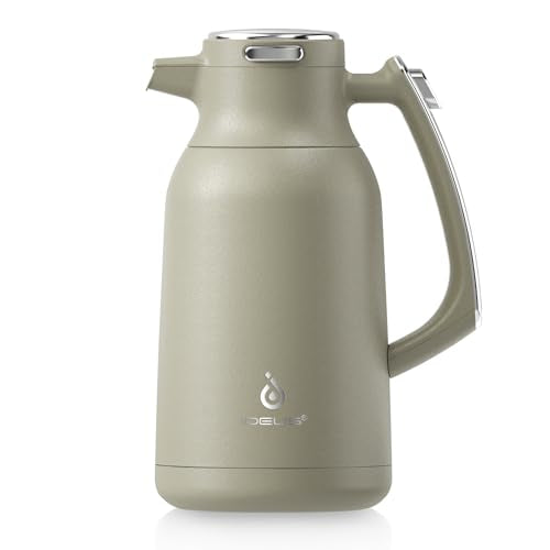 IDEUS Thermal Coffee Carafe 68oz, Beverage Dispenser Celadon | Stainless Steel Double Wall Vacuum Insulation Creamer Pitcher Water Jug Coffee Server, Coffee Carafe for Keeping Hot and Cold - color: Celadon, size: 68 Ounces