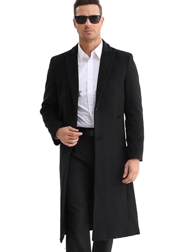 APTRO Men's Full Length Trench Coat Long Wool Overcoat Winter Windbreaker - color: Solid Black, size: X-Small