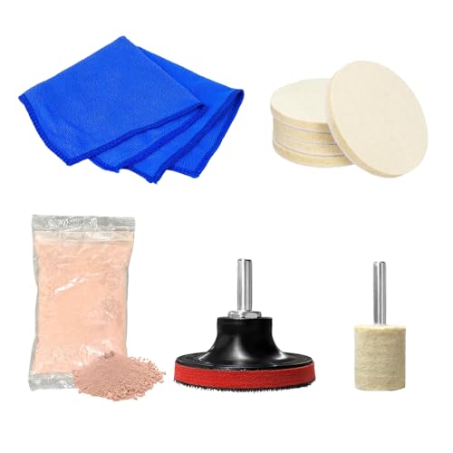 Glass Polishing Kit, Car Windshield Scratch Remover Polish Pads Kit with 100g Cerium Oxide Powder, Universal Wool Polishing Wheel Set for Auto Glass Window Windscreen