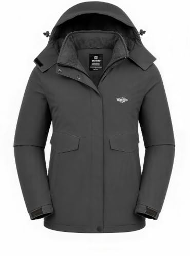 wantdo Women's Waterproof Ski Jacket Warm Fleece Lined Snow Winter Coat | 10000mm Waterproof Snowboard Jacket for Skiing, Hiking, Commute, Removable Hood, 6 Pocket, Windproof Warm -10°F to 50°F - color: Dark Gray, size: Medium