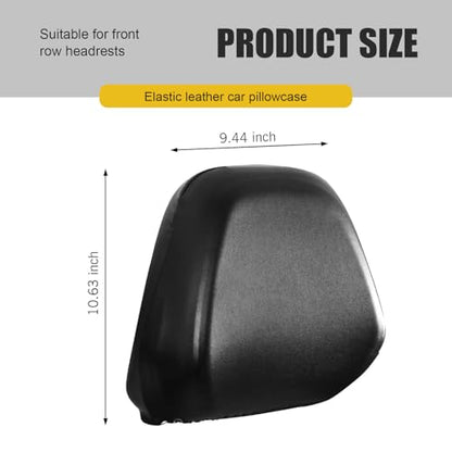 2PCS Cars Headrest Covers, Full Wrap-around Leather Headrest Covers for Cars, Reusable Elastic Dust Cover, Waterproof Headrest Cover, Universal Car Accessories for Most Cars (Black)