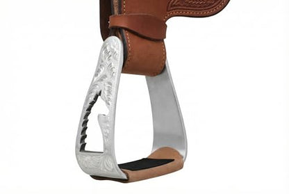 CHALLENGER Horse Saddle Stirrups Western Lightweight Aluminum Angled Engraved Standing Horse Cut-Out Stirrups 51216