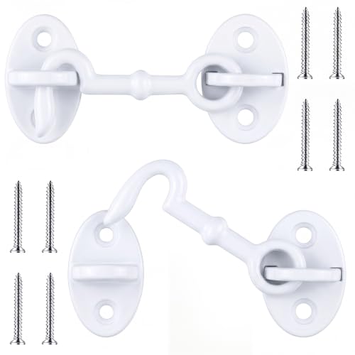 2 Pieces 2.75 Inch Brass Hook and Eye Latch Gate Door Latch, White - color: White, size: 2.75 Inch