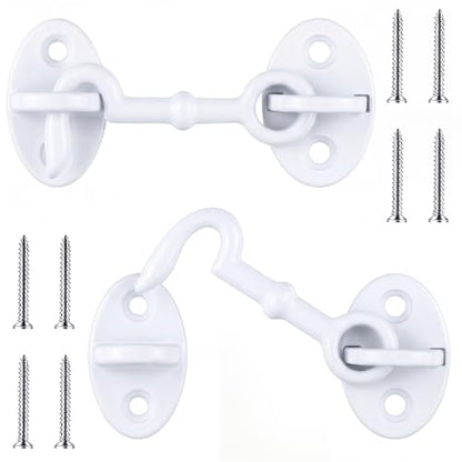 2 Pieces 2.75 Inch Brass Hook and Eye Latch Gate Door Latch, White - color: White, size: 2.75 Inch