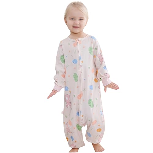 HAHASHOW Baby Cotton Long Sleeve Sleeping Bag Animal Triple Zipper Boys Girls Wearable Blanket With Legs for 6 Months-6T - color: Pink