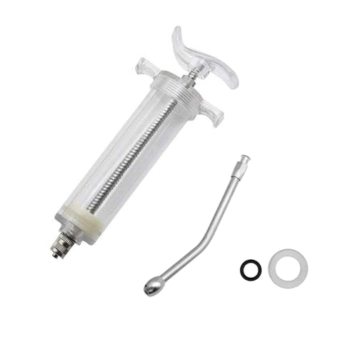 1 Set Feeding Syringe with Drench Nozzle Adjustable Dosage Reusable Drench Gun Syringe for Goat, Horse, Sheep, Dog, Pig, Cat, Bird, Small Pet (L-100ml) - size: L-100ml